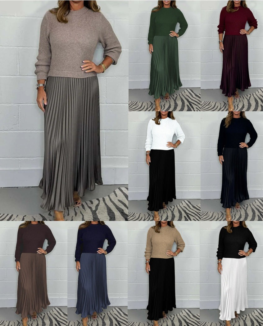 Long SleeveJumper &Pleated Bottom Dress