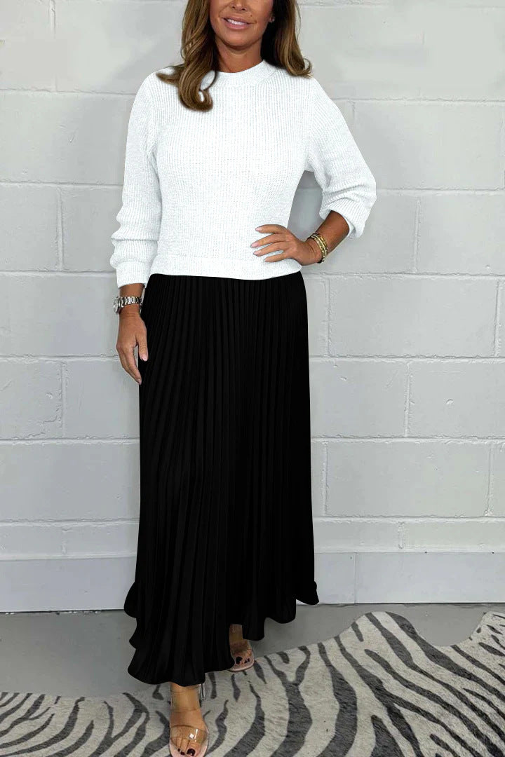 Long SleeveJumper &Pleated Bottom Dress