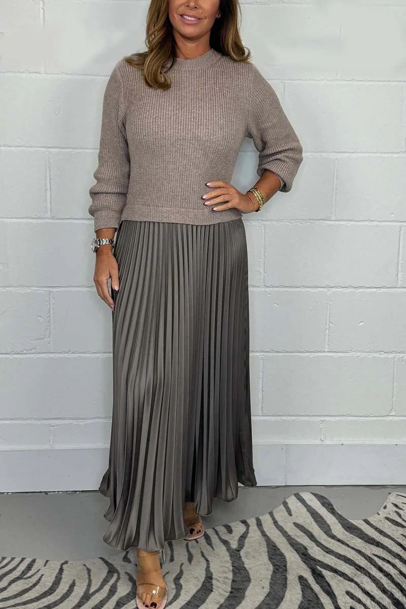 Long SleeveJumper &Pleated Bottom Dress